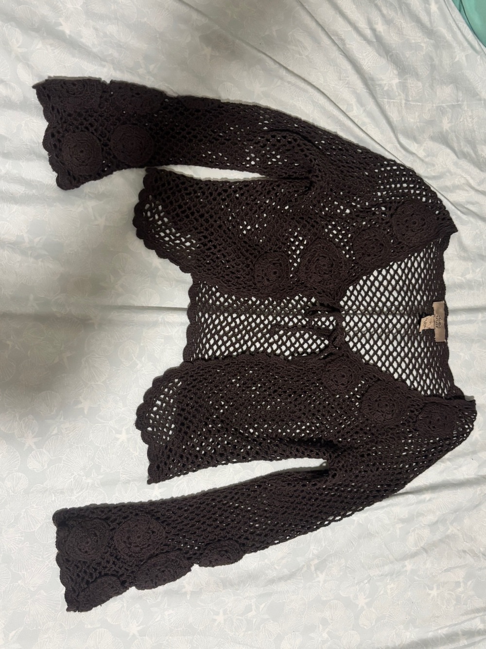 Hand-Crocheted Openwork Black Shrug
